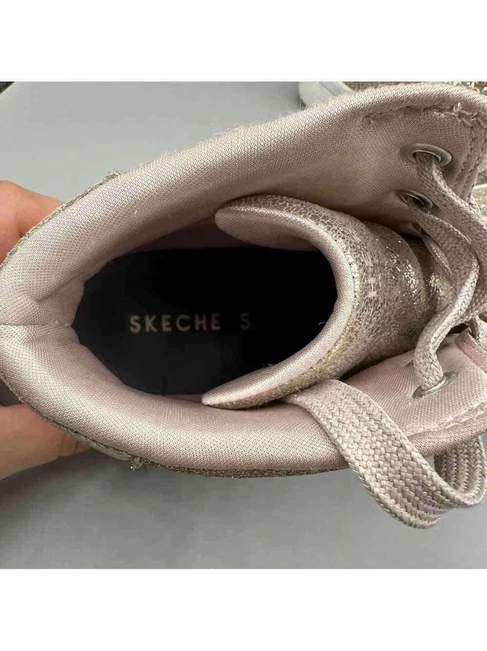 Skechers Girl 4.5 Hi Lite Stellar Shine Sneakers Pink Rose Gold Glitter